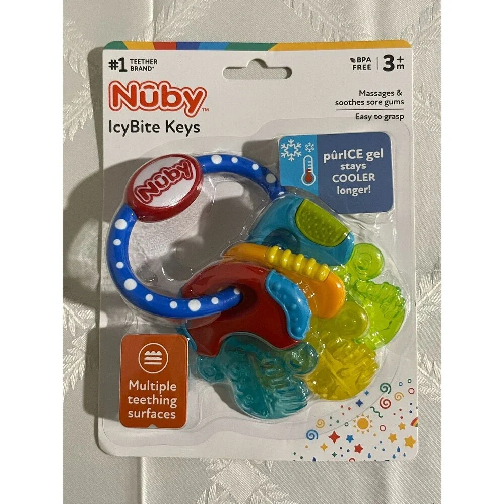 Nuby Ice Gel Multi-surface Teether Keys Silicone Teething Toy Easy Grip Design